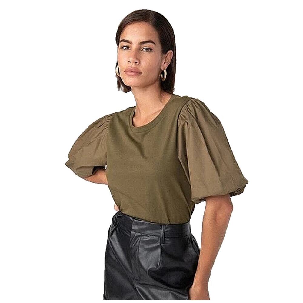 NWOT Sanctuary Olive Dream State Short Puff Sleeve Shirt – Size Medium